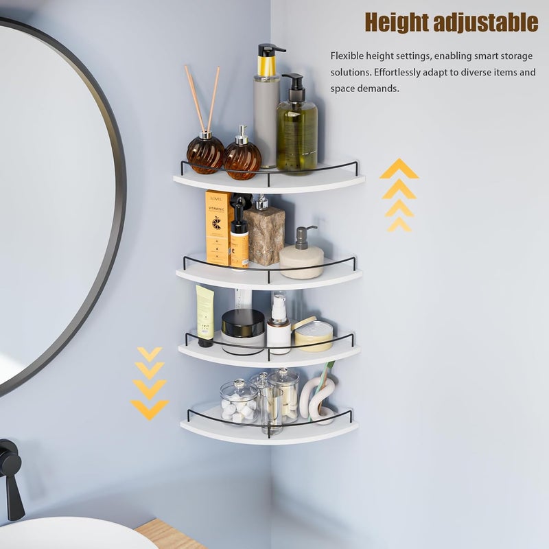 FNBAR Corner Shelf Wall Mount, Floating Corner Shelves, Set of 4 Corner Wall Shelf Organizer,Rustic Wood Wall Storage Display Shelves forLiving Room Bedroom Bathroom Kitchen,White - Image 4